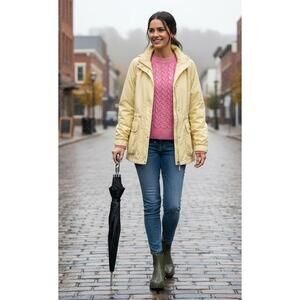 Larry Levine Y2K Light Yellow Rain Windbreaker Jacket Large Y2K VG